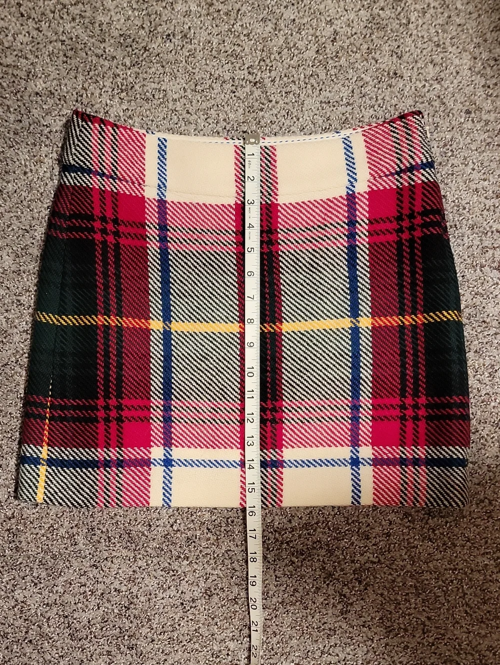 J. Crew Red, Cream, Black Plaid Mini Skirt with Yellow & Blue Accents